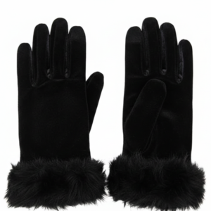 Women's & Girls Black Winter Velvet Gloves with Fur Cuff – Warm, Soft & Cozy Hand Gloves for Cold Weather, Touchscreen Friendly & Stylish (1 Pair)