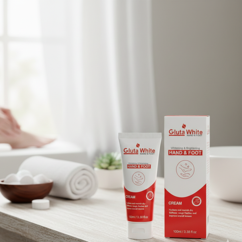 Gluta White Professional Hand & Foot Whitening Cream 100ml - Brightens Dark Elbows, Knees & Knuckles for Radiant, Even Skin Tone
