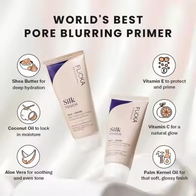 FLiCKA Silk Touch 3-in-1 Moisturizer & Primer | Hydrating, Lightweight & Long-Lasting | Pore Minimizer | 60g