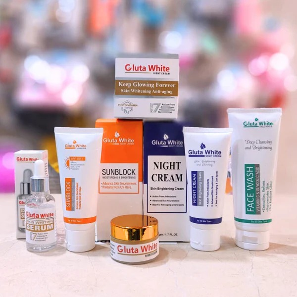 5-in-1 Gluta White Skincare Set | Face Cream, Face Wash, Serum, Sunblock & Night Cream | Complete Skin Brightening Kit - Image 3