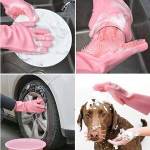 Silicone Full Finger Washing Gloves for Home | Reusable, Non-Slip, Dishwashing & Cleaning Gloves (Random Colors)