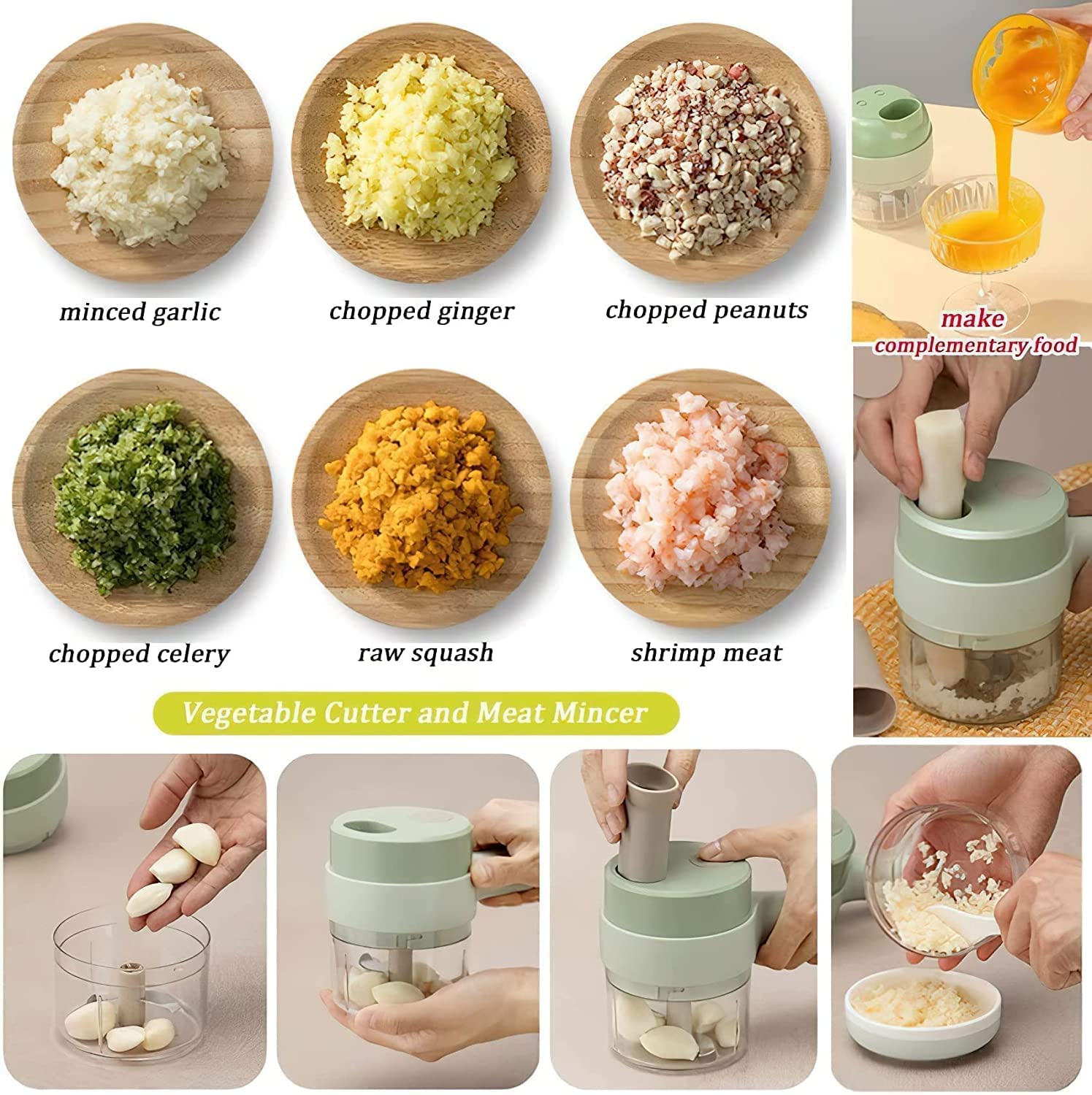 5 in 1 Handheld Electric Vegetable Cutter Set | Mini Wireless Food Chopper, Garlic Crusher & Slicer Machine - Image 4