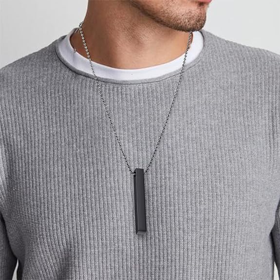 Pack of 2 Stainless Steel Bar Necklace – Black Plated Boys Chain Set - Image 6