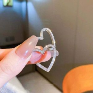 Golden Heart Shape Zircon Earrings - Elegant Alloy Crystal Studs for Girls Women