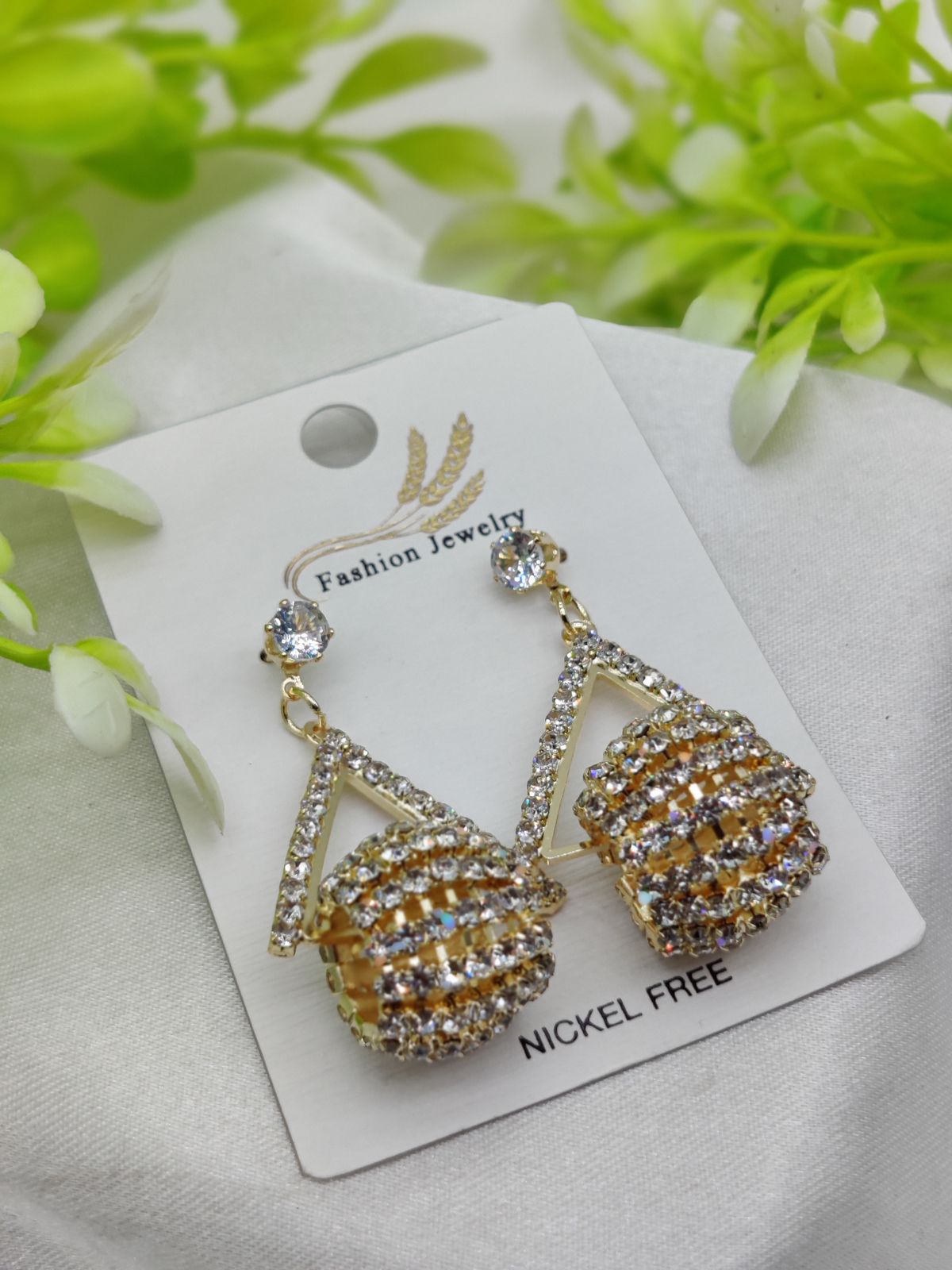 Triangle Drop Earrings with Rhinestone Accents | Women's Dangle Jewelry - Image 2