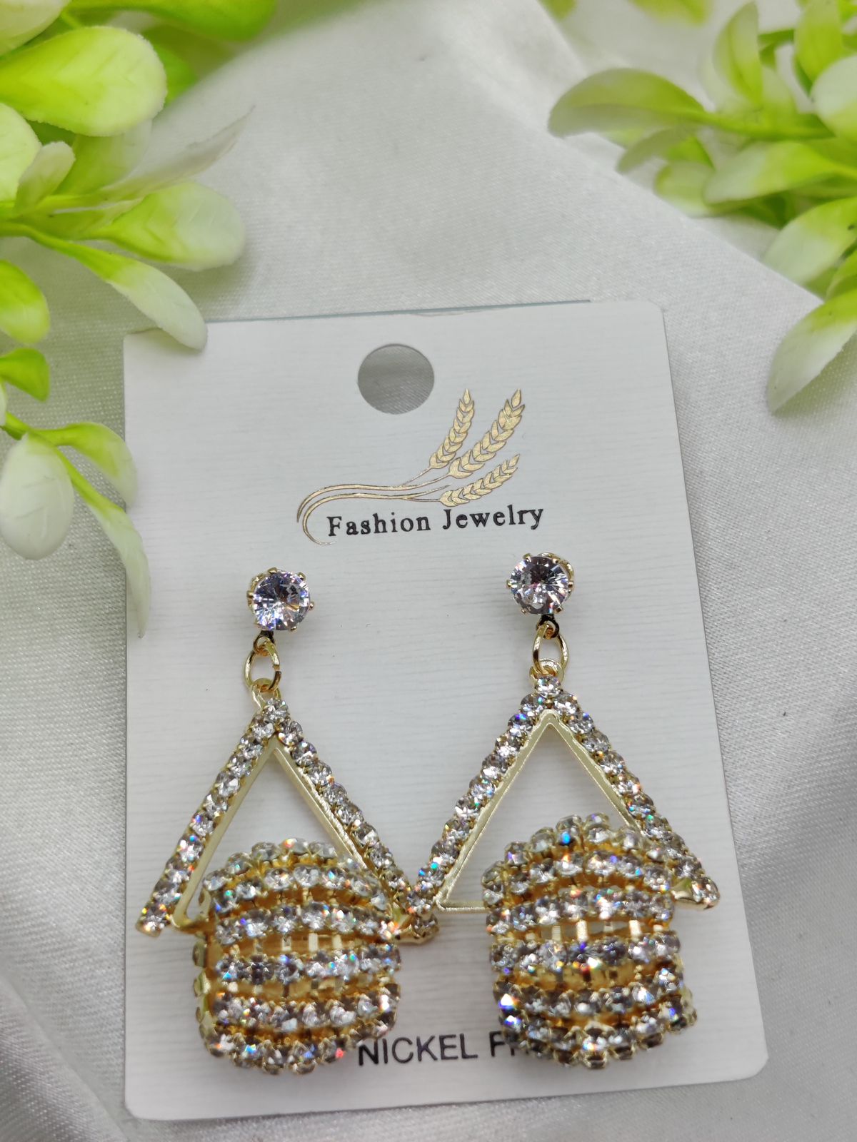 Triangle Drop Earrings with Rhinestone Accents | Women's Dangle Jewelry - Image 3