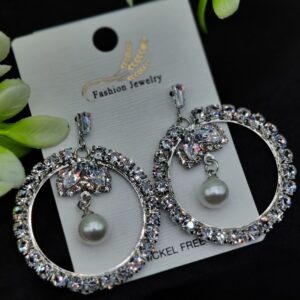 Imported Starburst Pearl Earrings – Elegant Silver Luxury Look for Women