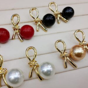 Knot Pearl Clip-On Earrings – Big Silver Grey & Black Pearl Luxury Look for Women