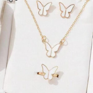 4-Piece Butterfly Jewelry Set – White Necklace, Earrings & Ring Set for Women