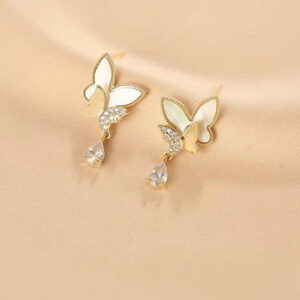 Double Butterfly Hanging Pearl Earrings – Golden Women's Dangle Earrings