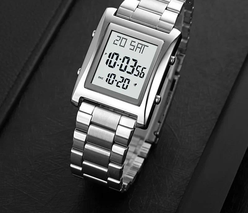 Skmei Men’s Digital Square Watch – Golden Stainless Steel Chain | Quartz Movement | No Box - Image 4