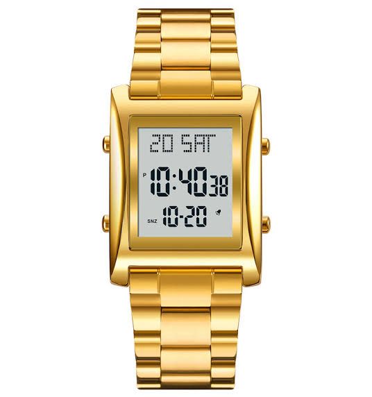 Skmei Men’s Digital Square Watch – Golden Stainless Steel Chain | Quartz Movement | No Box - Image 3