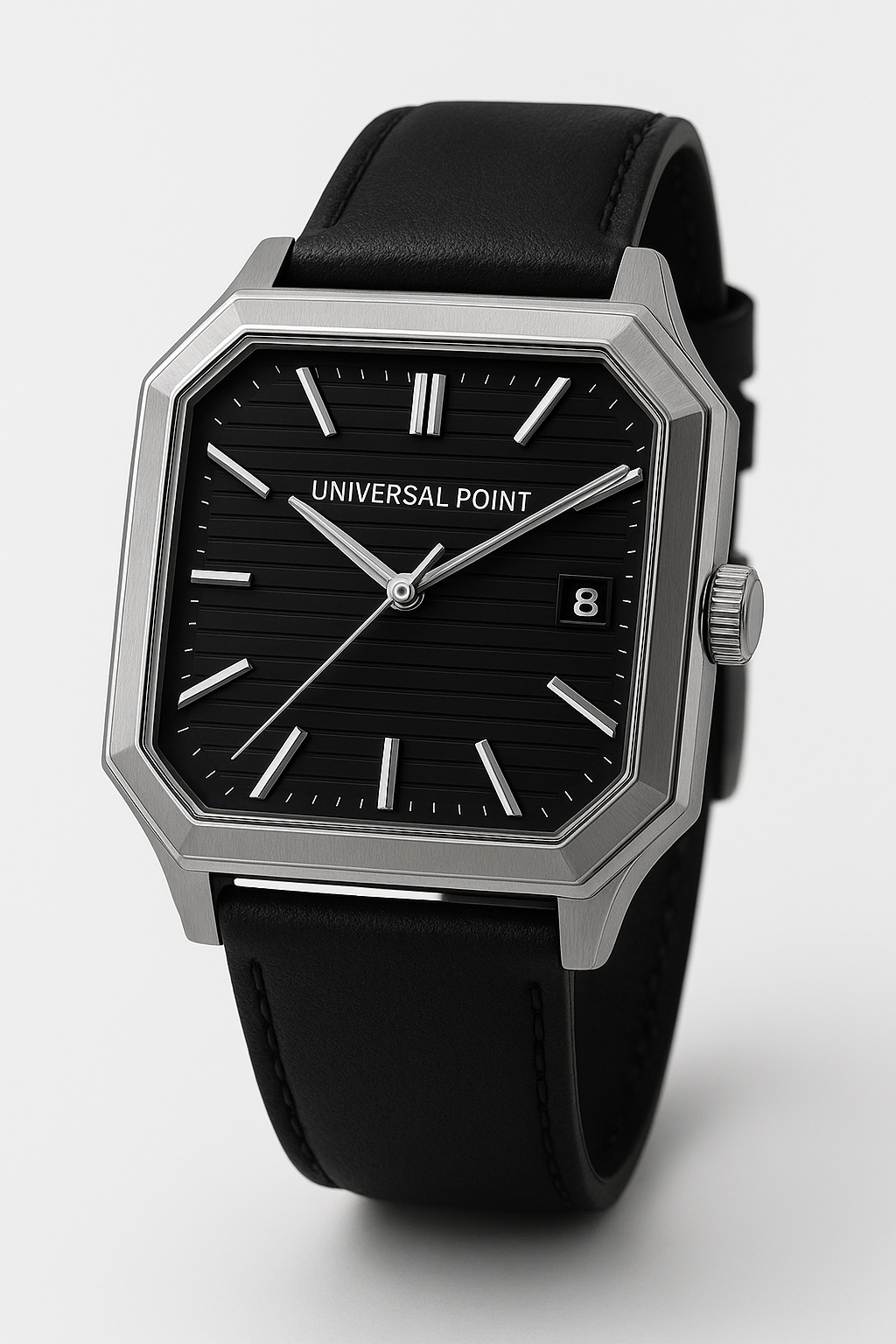 Universal Point UP 1988 – Square Dial Leather Strap Watch | Stainless Steel Case | Water Resistant 3 ATM | With Box