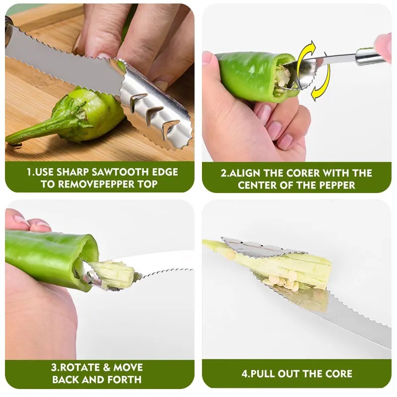 Stainless Steel Pepper Corer & Vegetable Slicer – Jalapeno Core Remover - Image 3