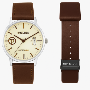 Police Watch – Elegant Leather Strap | Quartz Movement | Date Display | Black Dial