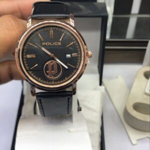 Police Style Watch, Bold Fashion Watch for Men with Leather Strap