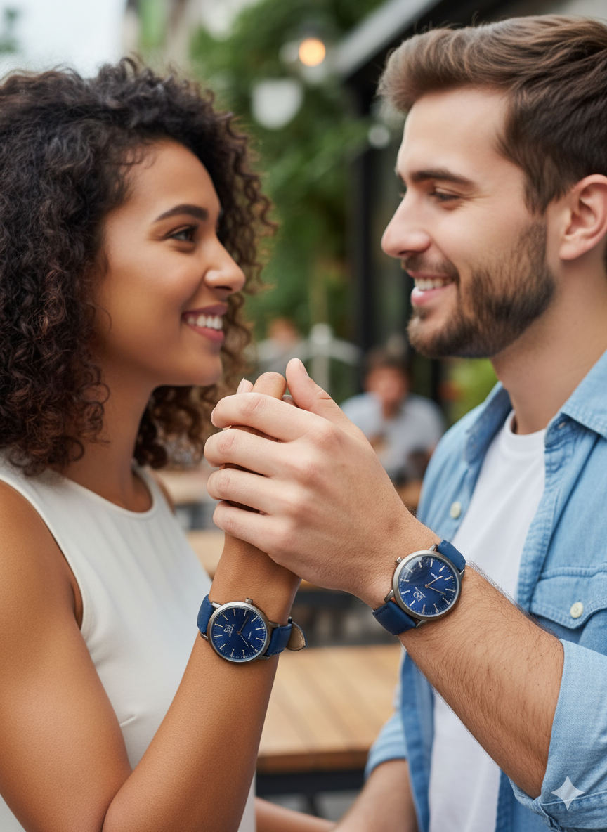 BG Couple Watches Pack of 2, Matching His & Hers Wristwatches Set, Elegant Analog Leather Strap Watches for Couples, Valentine's Day & Anniversary Gifts