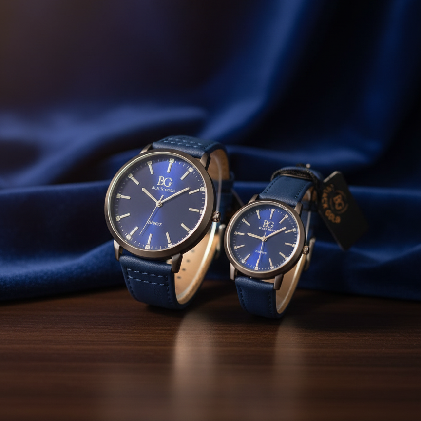 BG Couple Watches Pack of 2, Matching His & Hers Wristwatches Set, Elegant Analog Leather Strap Watches for Couples, Valentine's Day & Anniversary Gifts - Image 2