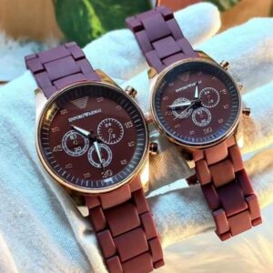 Armani Rubber Chain Couple Watch Set - Black His & Hers Matching Wristwatches