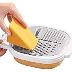 3-in-1 Cheese Grater with Storage Container, Non-Stick Blades Vegetable Slicer & Peeler