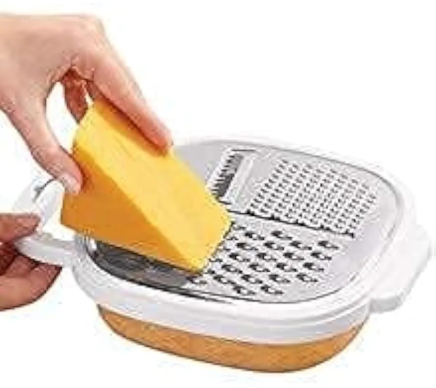 3-in-1 Cheese Grater with Storage Container, Non-Stick Blades Vegetable Slicer & Peeler