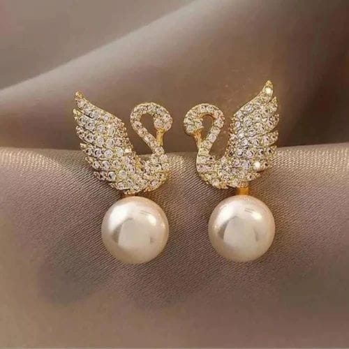 ZJE-911 Swan Pearl Earrings – Golden | Elegant Pearl Drop Earrings for Women & Girls - Image 3