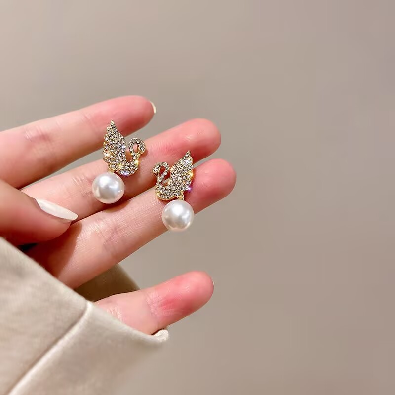 ZJE-911 Swan Pearl Earrings – Golden | Elegant Pearl Drop Earrings for Women & Girls - Image 4