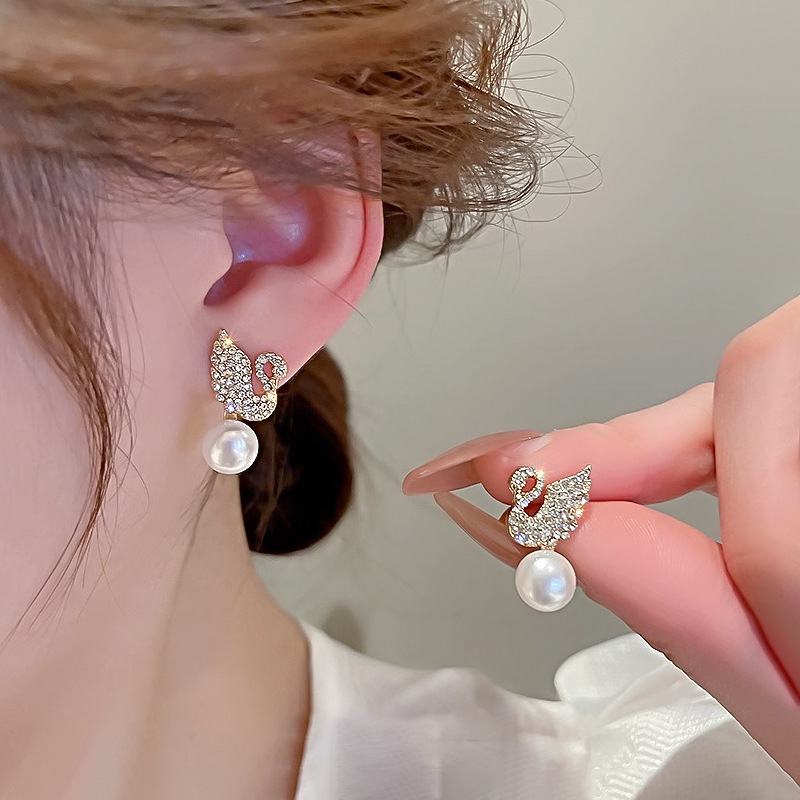 ZJE-911 Swan Pearl Earrings – Golden | Elegant Pearl Drop Earrings for Women & Girls - Image 2