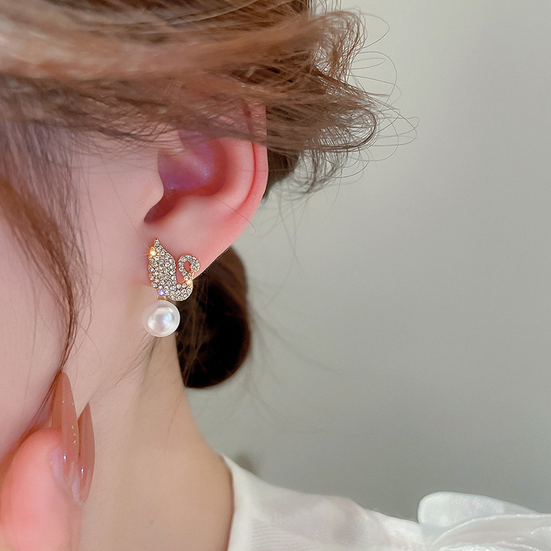 ZJE-911 Swan Pearl Earrings – Golden | Elegant Pearl Drop Earrings for Women & Girls - Image 5