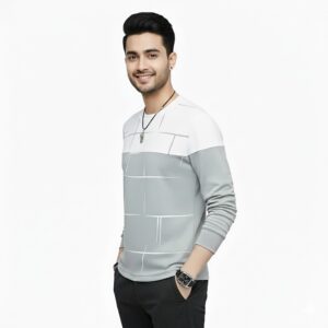 Lining Print Full Sleeves T-Shirt – Premium Quality Smart Look | Easy Wash & Comfortable Ready-to-Wear Design (Size Large)