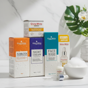Gluta White 5-Piece Skin Care Set - Brightening Face Wash, Serum, Night Cream & Sunblock - Complete Beauty Kit for Radiant Skin