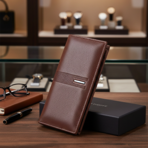 Leather Long Wallet for Men | Slim PU Leather Wallet with Money Clip | RFID Blocking | Long Purse for Cards, Cash & Phone | Brown