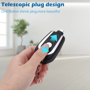 Portable 1500mAh Keychain Power Bank with Built-in Telescopic Lightning Plug for iPhone 14/13/12/11, One-Button Shrink Design, Cable-Free Charging