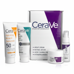 CeraVe Complete Skincare Combo Kit – SPF 50 Sunscreen, Acne Cleanser, Retinol Serum & Night Cream