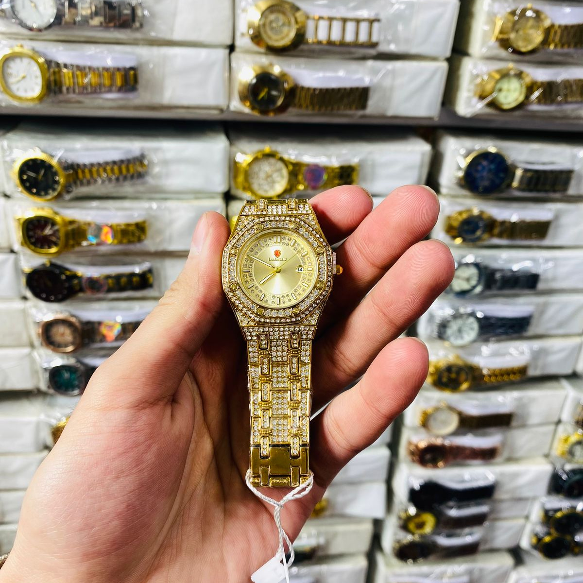 Luxury Gold Diamond-Studded Wrist Watch | Premium Designer Quartz Watch for Men & Women | Elegant Style (Without Box) - Image 2