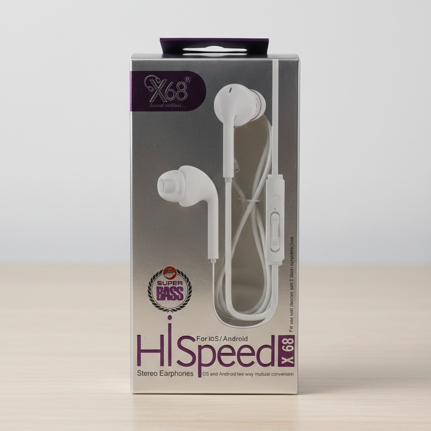 Handsfree X68 Hi-Speed Stereo Earphones with Mic | Super Bass Wired 3.5mm Jack for Mobile, Laptop & Tablet - Image 2