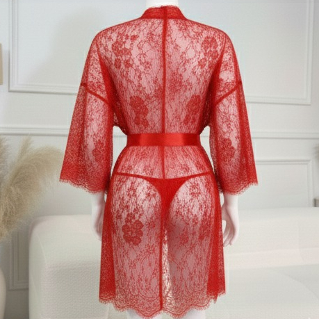 3 Piece Net Gown Set with Bra & Panty – Soft Lace Robe Lingerie for Women | Free Size (Fits Up to 38 Chest) | Black - Image 3