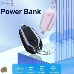 1500mAh Mini Power Bank, Ultra Compact Keychain Portable Charger with Carabiner, Type-C Fast Charging, Emergency Backup for iPhone Android Phone