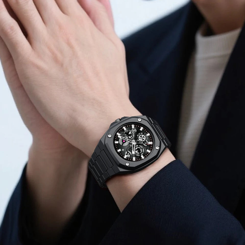 Premium Black Stainless Steel Waterproof Men’s Watch – Luxury Multi-Dial Design (With Box) - Image 4