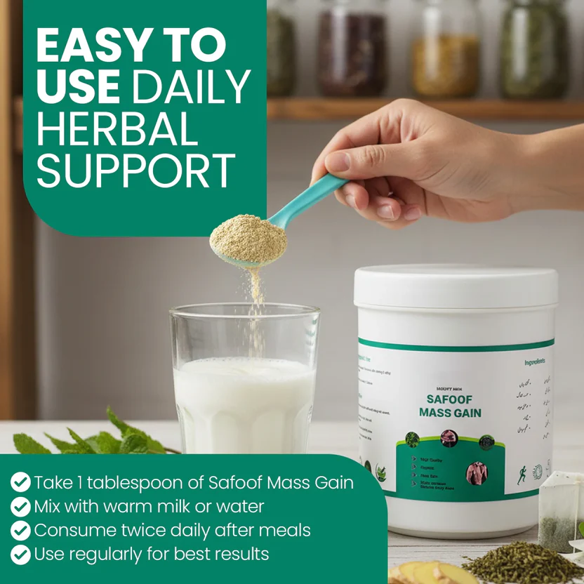 Safoof Mass Gain Herbal Weight Gain Powder – Natural Body Mass Support Formula for Healthy Weight Gain