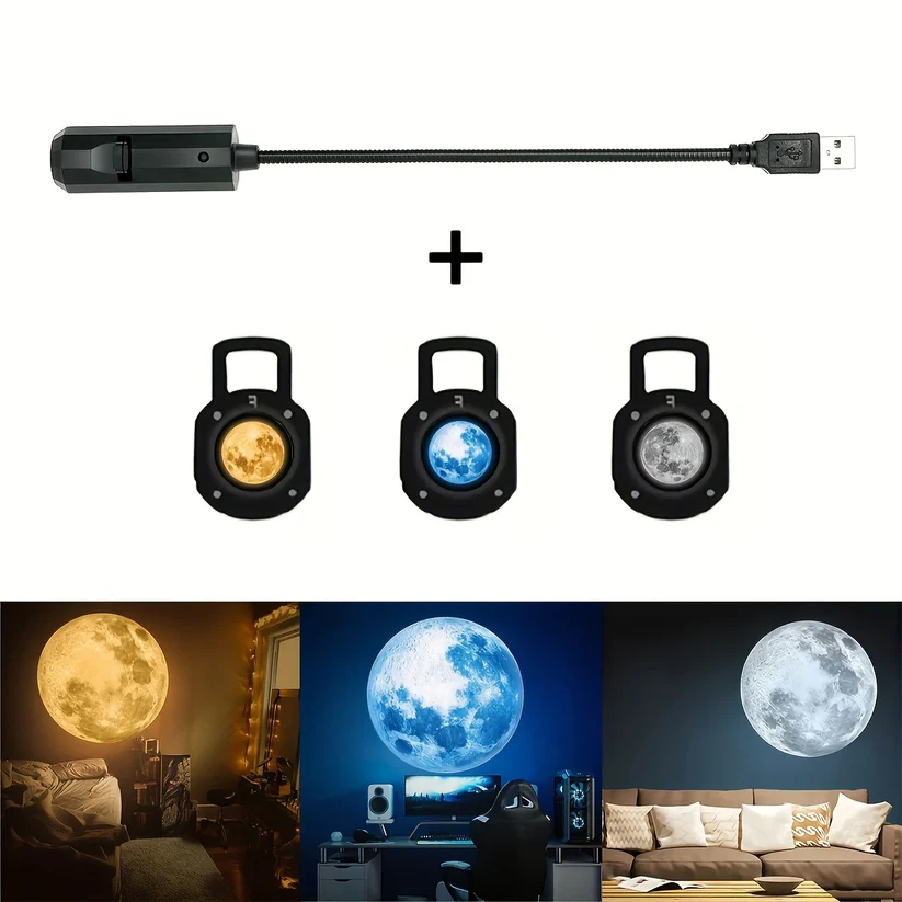 USB Power 3 Color Moon Lamp – 360° Rotatable LED Night Light for Bedroom, Wedding & Home Decoration - Image 6