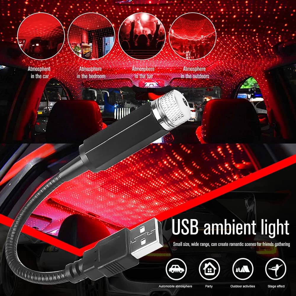 LED Car Roof Star Night Light Mini Projector | USB Galaxy Star Light for Car Interior | Romantic Ambient Lighting (Random Color) - Image 3
