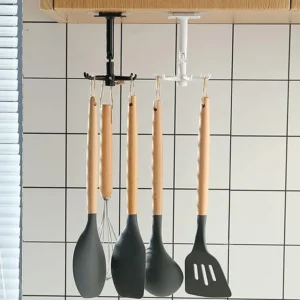 360° Rotating Kitchen Spoon Holder Stand – Punch-Free Wall Hanging Utensil Rack | Multi-Functional Kitchen Storage Organizer (1 Pc)