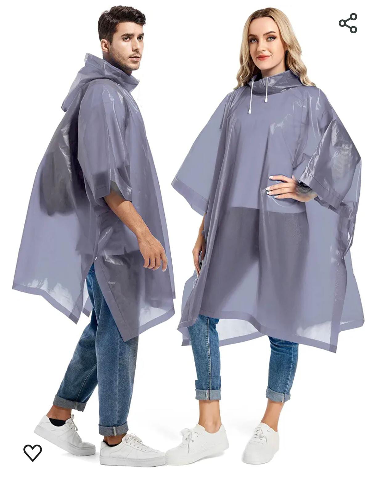 Reusable Rain Poncho for Adults – Heavy Duty Waterproof Emergency Raincoat with Drawstring Hood (Random Colors)