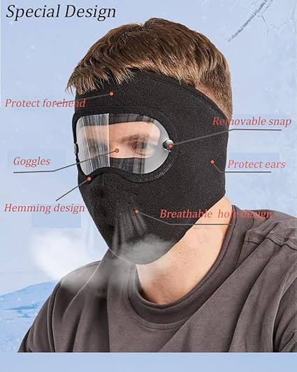 Windproof Anti Dust Full Face Masks Cycling Ski Breathable Masks Eye HD Anti Fog Goggles Hood Cover Winter Warm Hat Caps - Windproof Anti Dust Full Face Masks ( 01 Pair ) Knee Warmer Woolen Knee Cap ( Random Color ) - Face Mask + Knee Warmer - Image 4