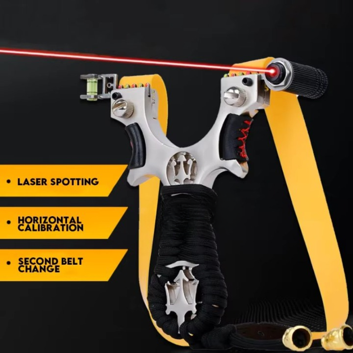 The Ultimate Slingshot Lot Imported Full Stainless Steel Body Laser Slingshot with Flat Rubber Band (Random design) - Image 2