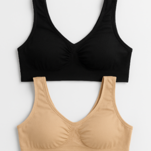 Women's Lycra Sports Bra Set – Black & Skin | Ideal for Gym, Yoga & Daily Comfort (Pack of 2) - LARGE