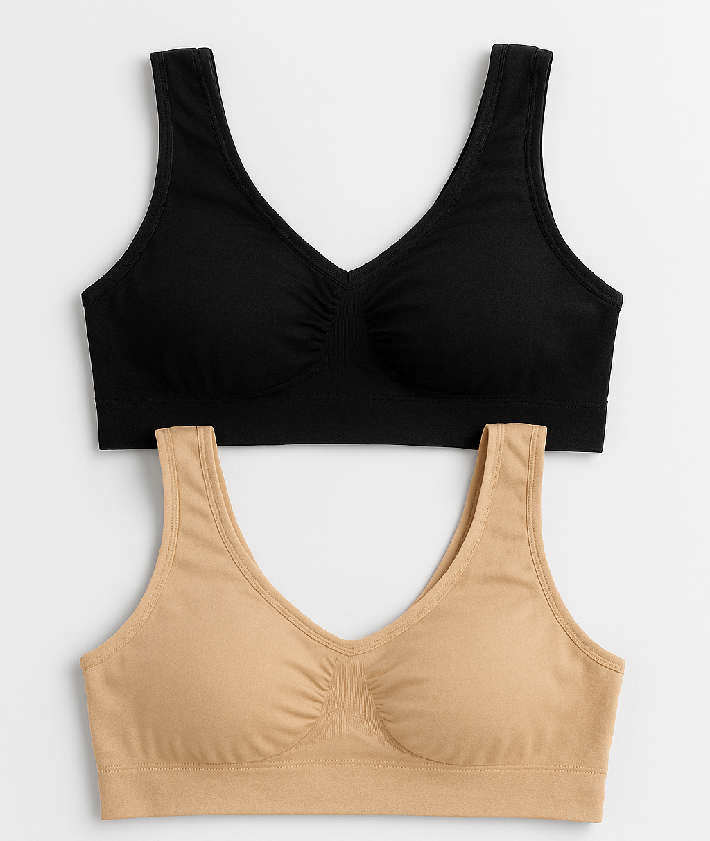 Women's Lycra Sports Bra Set – Black & Skin | Ideal for Gym, Yoga & Daily Comfort (Pack of 2) - LARGE