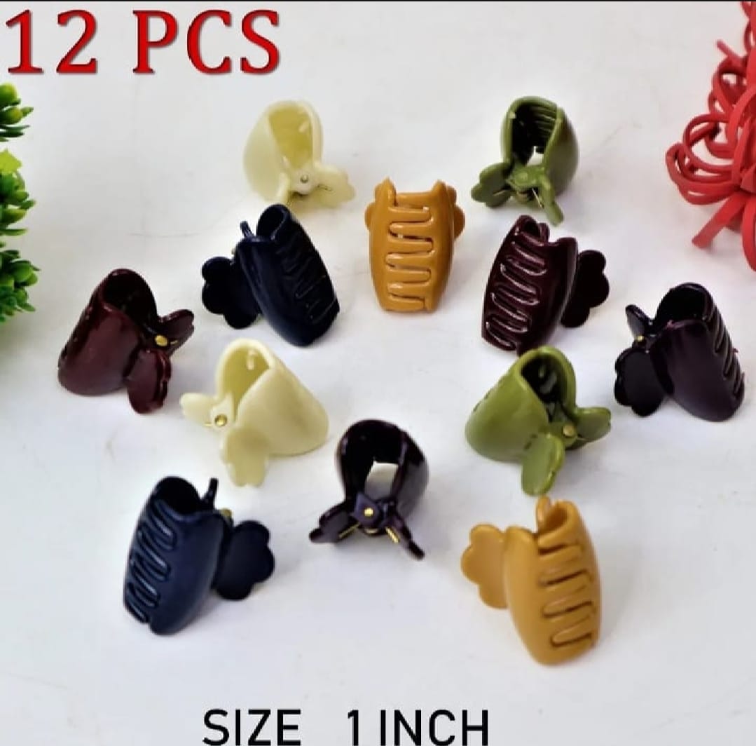 Pack of 12 Mini Hair Catcher Clips for Women & Girls – Small 1 Inch Multicolor Strong Grip Stylish Hair Claws (Random Colors)