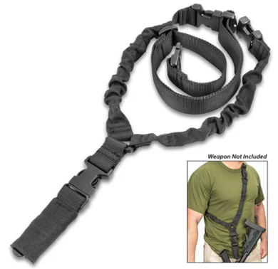Durable Tactical Rifle Sling for Hunting & Training – Adjustable, Bungee, Quick Detach - BLACK